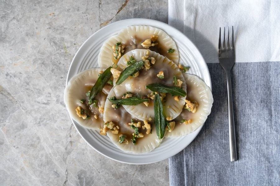 recipe image Pumpkin Ravioli with Sage, Walnuts and Burnt Butter